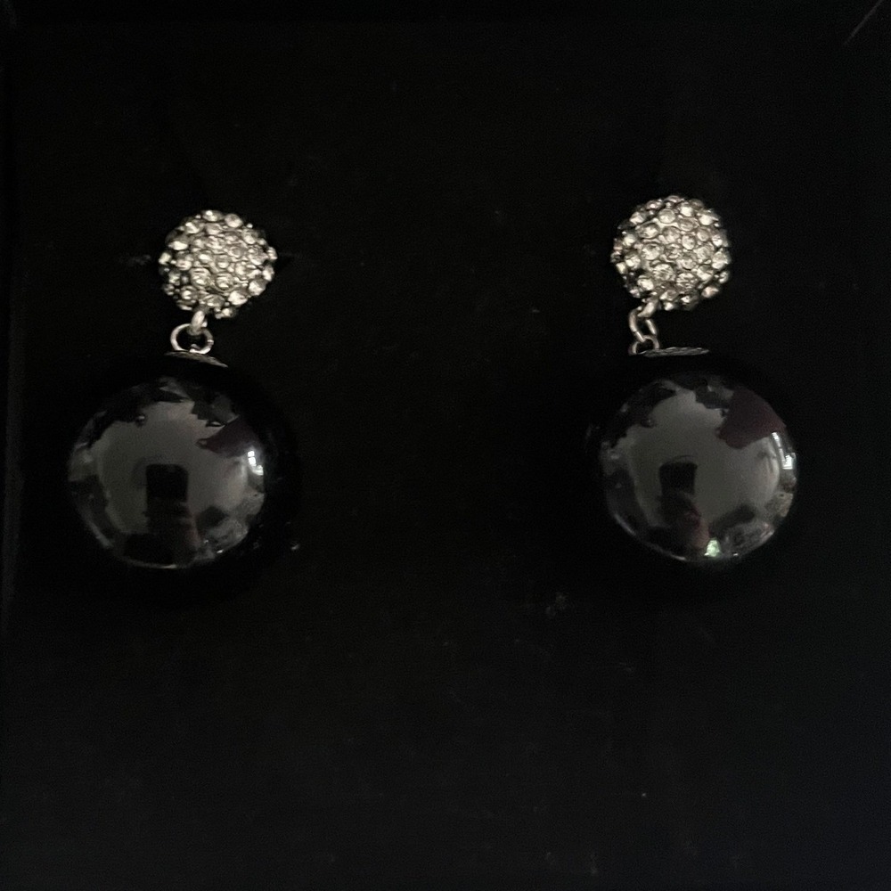 Wicked x 8 Other Reasons Black Orb Pave Drop Earrings Silver Tone Musical Merch